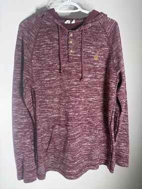 tentree Maroon Heather Hooded Henley Sweatshirt